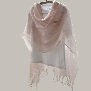 低調的灰粉色韓版低飽和純亞麻圍巾流蘇稀疏薄款學生披肩春夏防曬