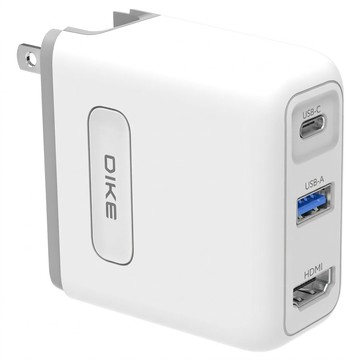 DIKE 4K影像傳輸 65W GaN氮化鎵 TypeC/USB/HDMI PD+QC 3孔快充充電器 DAT950  1個  白色