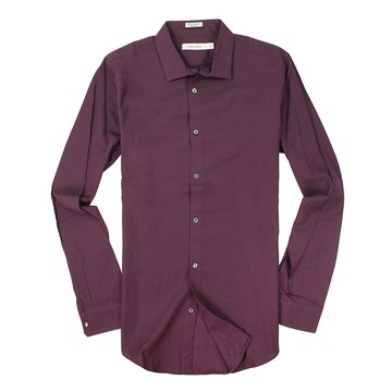 美國百分百【全新真品】Calvin Klein 襯衫 CK 長袖 上衣 休閒 紫紅 純棉 素面 男 M號 A882