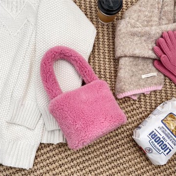 超可愛韓國新款冬天羊羔毛包包手拎包毛茸茸手提包毛絨水桶包磁扣