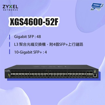 昌運監視器 ZYXEL 合勤 XGS4600-52F 48埠GbE L3匯聚交換器
