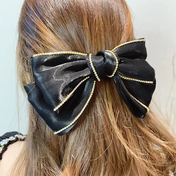 韓國東大門同款鑲鉆蝴蝶結綢布時尚頂夾簡約彈簧夾旅行發卡發夾女