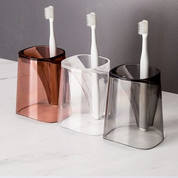 晶透時尚風多功能漱口杯/洗漱杯-2入-多色可選 紅褐