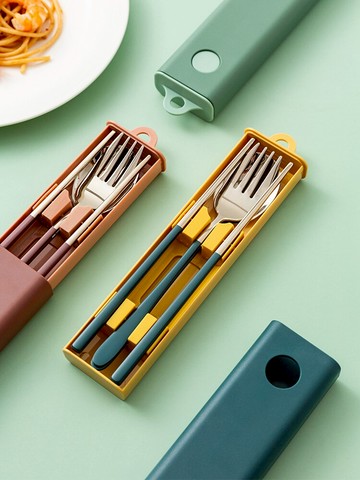 摩登主婦便攜餐具三件套上班族學生外帶式不銹鋼叉子筷子勺子套裝