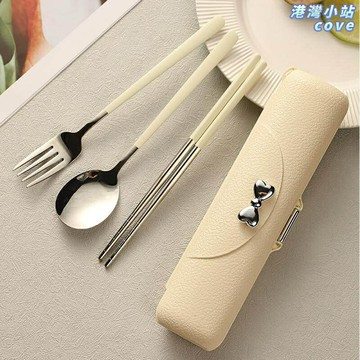 【高顏值便攜】餐具套裝 筷子勺子套裝 便攜餐具 餐具收納盒 便攜餐具盒 便當餐具 不鏽鋼材質 荔枝紋設計 蝴蝶結禮盒 上班族外帶必備