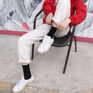 男士襪子中筒INS潮韓版黑白純色棉襪吸汗跑步運動時尚長襪女春夏