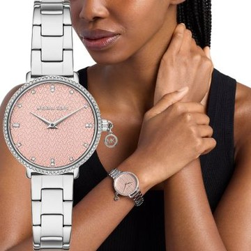 Michael Kors MK Pyper 紐約時尚晶鑽女錶 七夕寵愛季 送禮推薦-粉橘x銀/32mm MK7617