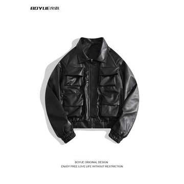 BOYUE帛躍設計感多口袋凱美拉皮夾克男ins街頭潮流嘻哈機車服外套
