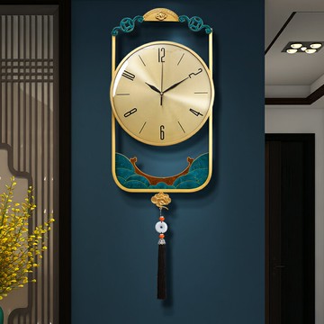 新中式純銅祥云琺瑯彩掛鐘客廳高端大氣時鐘掛墻現代裝飾時尚鐘表
