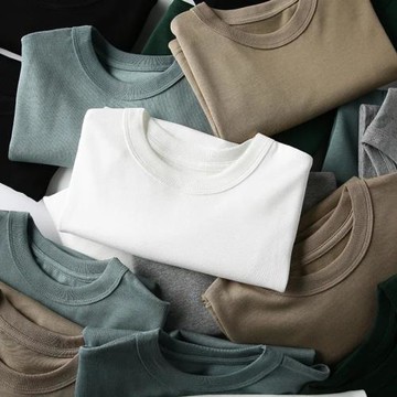 日系重磅300克！精梳新疆棉！夏季男士外貿阿美咔嘰圓領短袖T恤衫