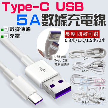 【呆灣現貨】Type-C USB 5A 快充數據充電線（長度0.3米/1米/1.5米/2米）＃E01 白色 USB-CP
