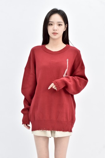 (XL) 【董仔私服】at the venue棉質純棉針織紅色毛衣