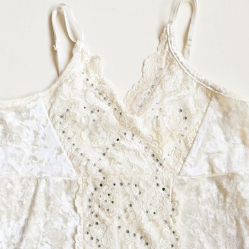 【蛋植物古著】花白蕾絲天鵝絨細肩帶古著背心上衣
