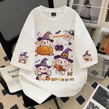 【Plump】100kg內可穿 大尺碼女裝 夏裝 純棉短袖T卹 仿刺繡 寬鬆 百搭上衣 卡通印花上衣 女生上衣