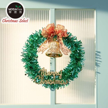 摩達客耶誕-台灣製14吋雙綠金蔥聖誕星星花圈/免組裝 本島免運費