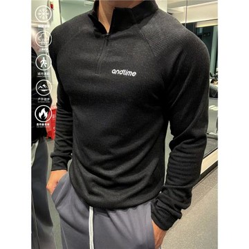 andtime美式運動半拉鏈立領戶外加厚保暖長袖衛衣復古條紋重磅T恤
