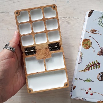 水彩調色板 9 井，便攜式木製調色板，小調色板