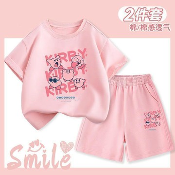 🎁2026童裝熱賣款🎁女童套裝夏季星之卡比薄款短袖短褲中大童半袖五分褲兒童兩件套潮