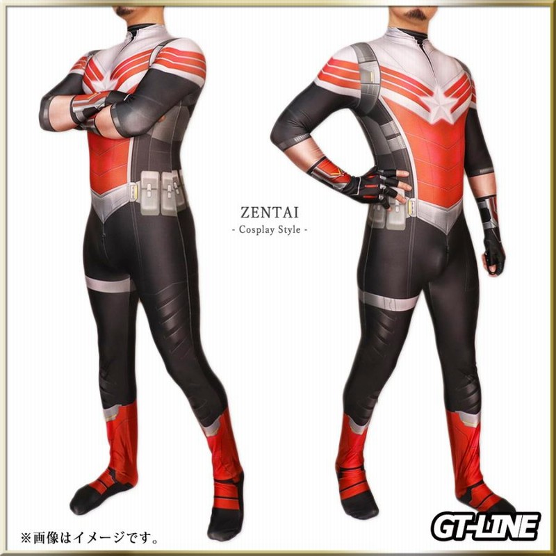 Zentai ブラックレッド ファスナー付き 全身タイツ 黒 赤