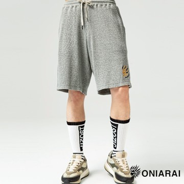 鬼洗 BLUE WAY – 都市遊俠側鬼華夫格針織短褲(麻灰)