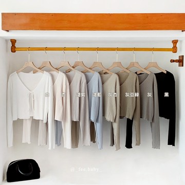 【Fee現貨8色】V領華夫格薄針織壓摺紋綁帶小外套🔥針織衫 針織罩衫 針織上衣 長袖罩衫 蝴蝶結 綁帶 罩衫 小外套