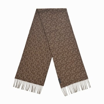 BURBERRY B字印花圖騰羊絨圍巾(咖啡)