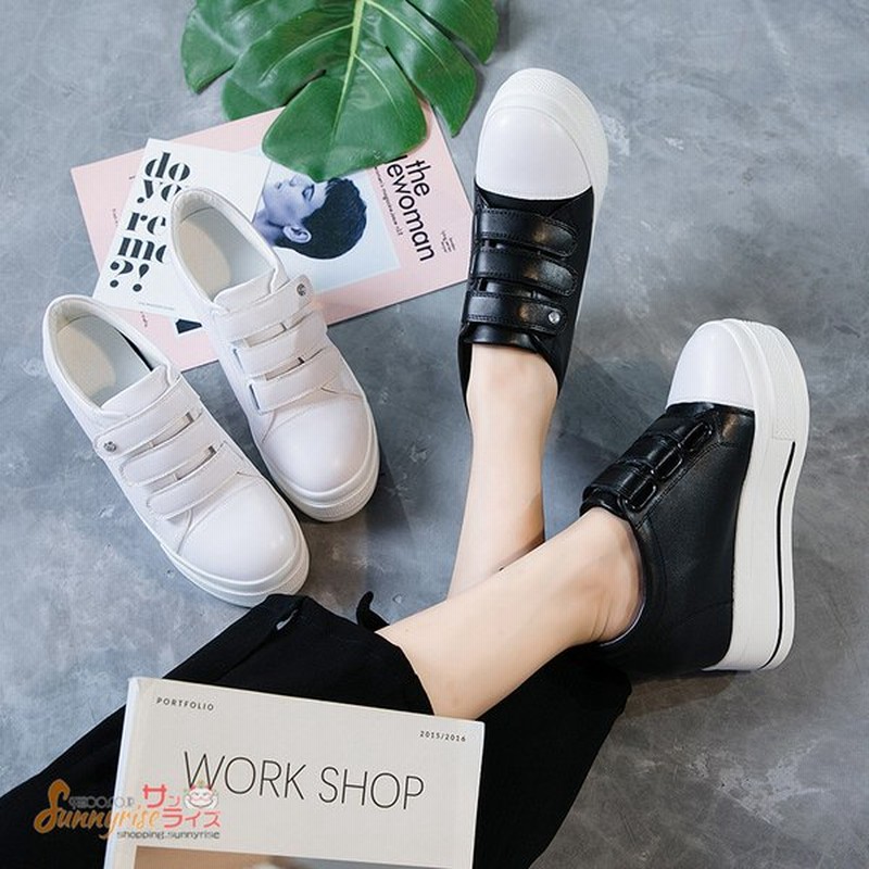 インヒールスニーカー レディース ヒールスニーカー 黒 白 厚底 スニーカー レディースシューズ マジックテープ 通学 歩きやすい 新作 通販 Lineポイント最大0 5 Get Lineショッピング