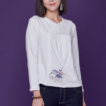 古典美 斜襟抽皺顯瘦T桖【58002】