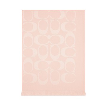 COACH 經典LOGO 羊毛混絲莫代爾棉 圍巾披肩 淺粉色 CB700 SA2