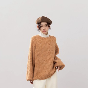 QUEENSHOP_F 女裝 長袖 花紗設計寬版針織毛衣 兩色售 現+預 【01071228】