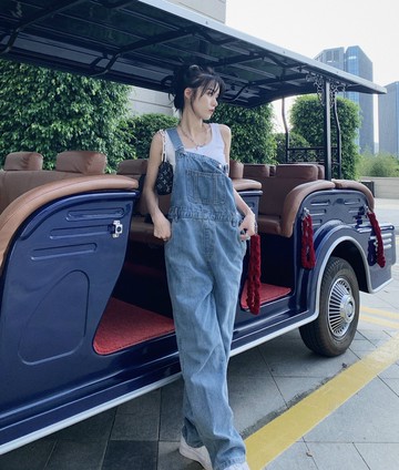 HelloStranger 背帶褲女韓版寬松減齡夏季薄款高腰寬松直筒長褲