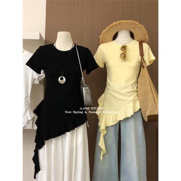 大碼微胖休閑短袖白色t恤女裝夏季純棉正肩小衫胖MM遮肉顯瘦上衣