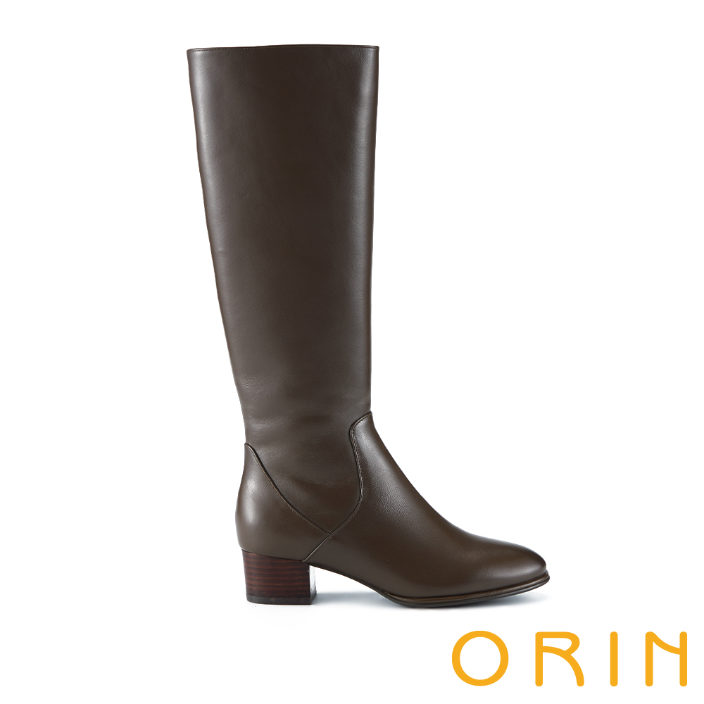 ORIN 百搭質感素色真皮中跟長靴 咖啡 #24880