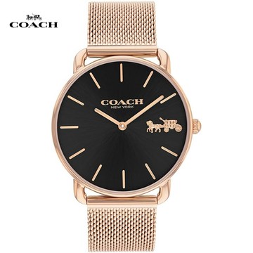 COACH 經典馬車米蘭帶腕錶/黑X玫瑰金/36mm/CO14504384