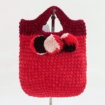家品牌新品專柜撤柜女士紅色森系甜美萌寵毛毛球撞色手提包 85080