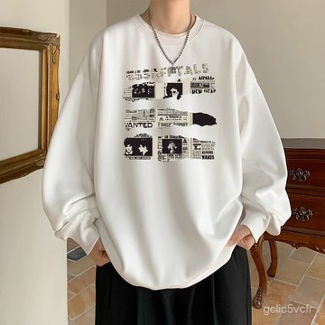 情侶加厚衣服美式寬複古加絨圓領無帽衛衣男秋冬季潮ins上衣 男生複古衛衣 潮牌套頭衛衣 純色衛衣 長袖上衣百搭