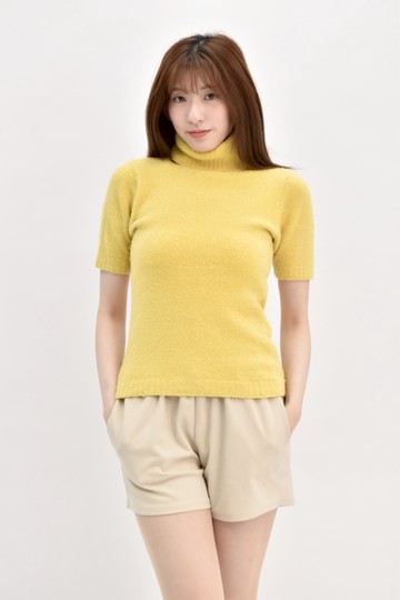 (S) zara針織高領短袖黃色毛衣