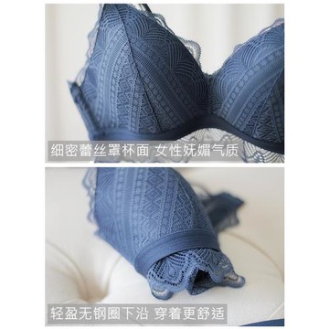 歐美少女士文胸薄棉性感蕾絲復古深V小胸透氣無鋼圈內衣套裝春夏