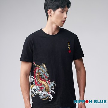 【結帳2件再88折】金標蒼龍瑞氣短TEE(黑) -  BLUE WAY 日本藍