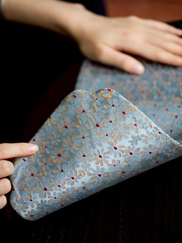 功夫道織錦茶墊茶席小尺寸雙面刺繡中式宋錦桌旗茶道布席席子茶鋪