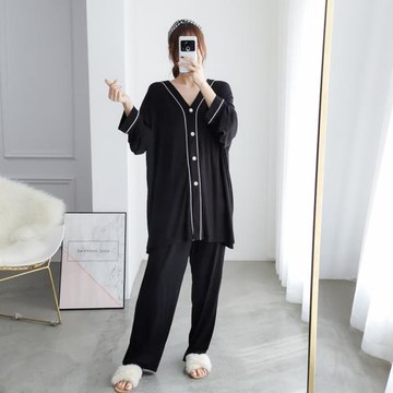 加大碼莫代爾開衫睡衣女秋季長袖長褲寬松胖MM200斤女孕婦家居服