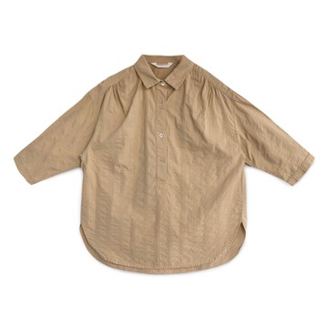 壓紋七分袖襯衫 卡其F