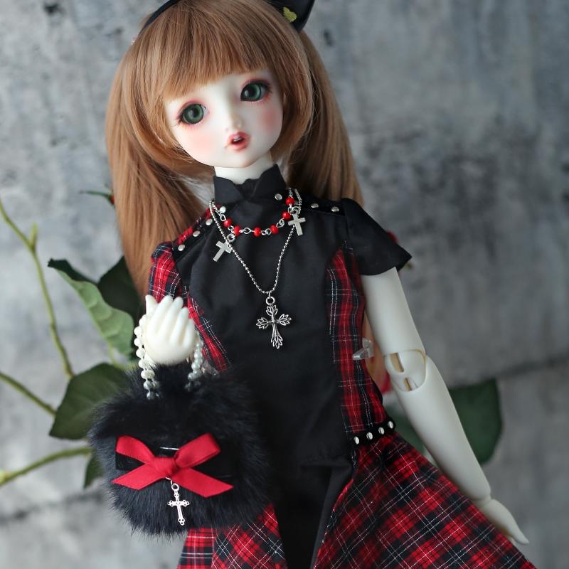 3,SDGR,13,10 赤黒チェック ワンピース セット服 ドルフィードリーム