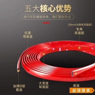 【台灣發貨】【1493人好評】新款通用裝飾條車窗亮條前後保險槓側裙中網防磕碰防撞條紅色 XYSG