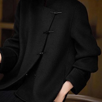 【米蘭精品】毛呢外套秋冬大衣-新中式國風短版百搭女外套2色74is13