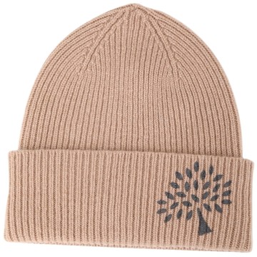 MULBERRY 桑樹標誌壓花反摺針織羊毛帽(棕駝色)