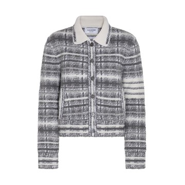 Thom Browne - Pale Grey Virgin Wool And Mohair Blend Check Print Casual Jacket