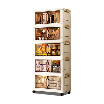 【Mr.box】40面寬美式手把摺疊雙開門五層收納櫃-附滑輪40五層白色-不透明面板