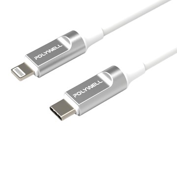 POLYWELL 寶利威爾 Type-C-Lightning 液態矽膠蘋果PD快充線 PW15-W45-A295  1m  白色  1條