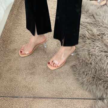 高跟鞋設計感小眾透明跟涼拖2022年春夏新款一字式名媛外穿拖鞋女